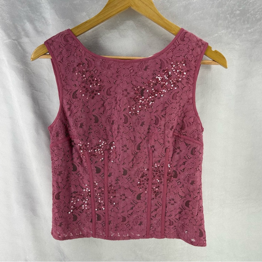 Anthropologie Pink/Rose Lace Sequins Blouse Size 2